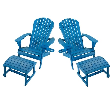 Bold Fontier Earth Collection Adirondack Chair with Phone & Cup Holder - 2 Chairs & 2 Ottoman Set, Sky Blue BO3280155